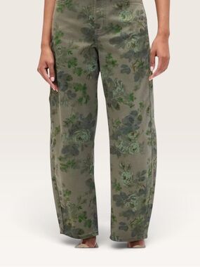 GAP Denim High Rise Barrel Jeans Olive Green Floral Print NWT 00/24R